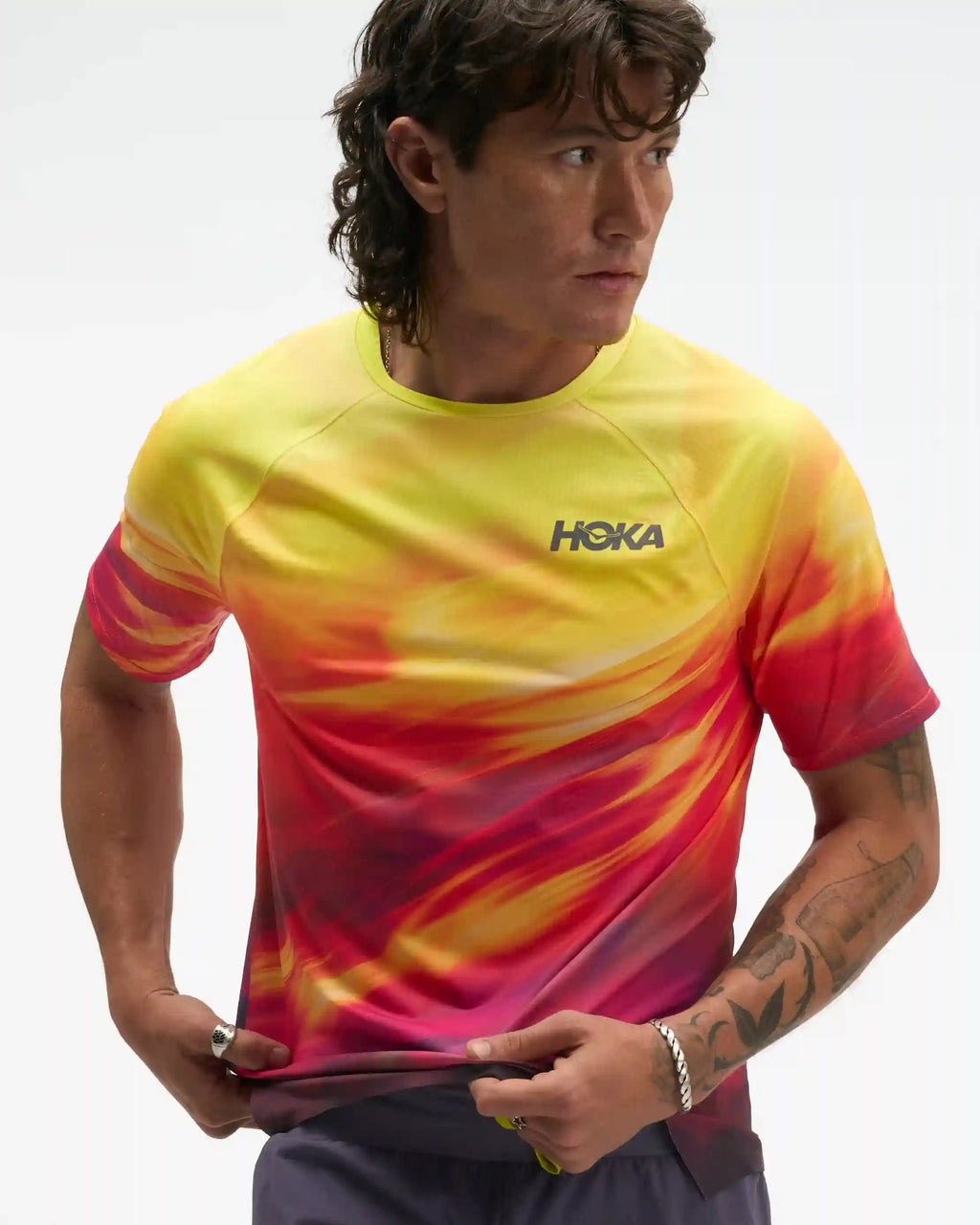 Race Day Short Sleeve:Hoka Citrus Prt:XS